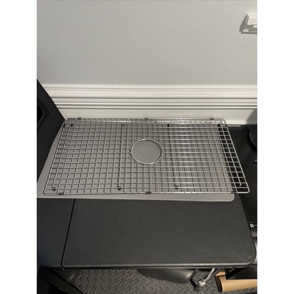Serene Valley Sink Protector Bottom Grid -29.5" x 15.5” w/ Center Drain - Silver - Picture 2 of 5